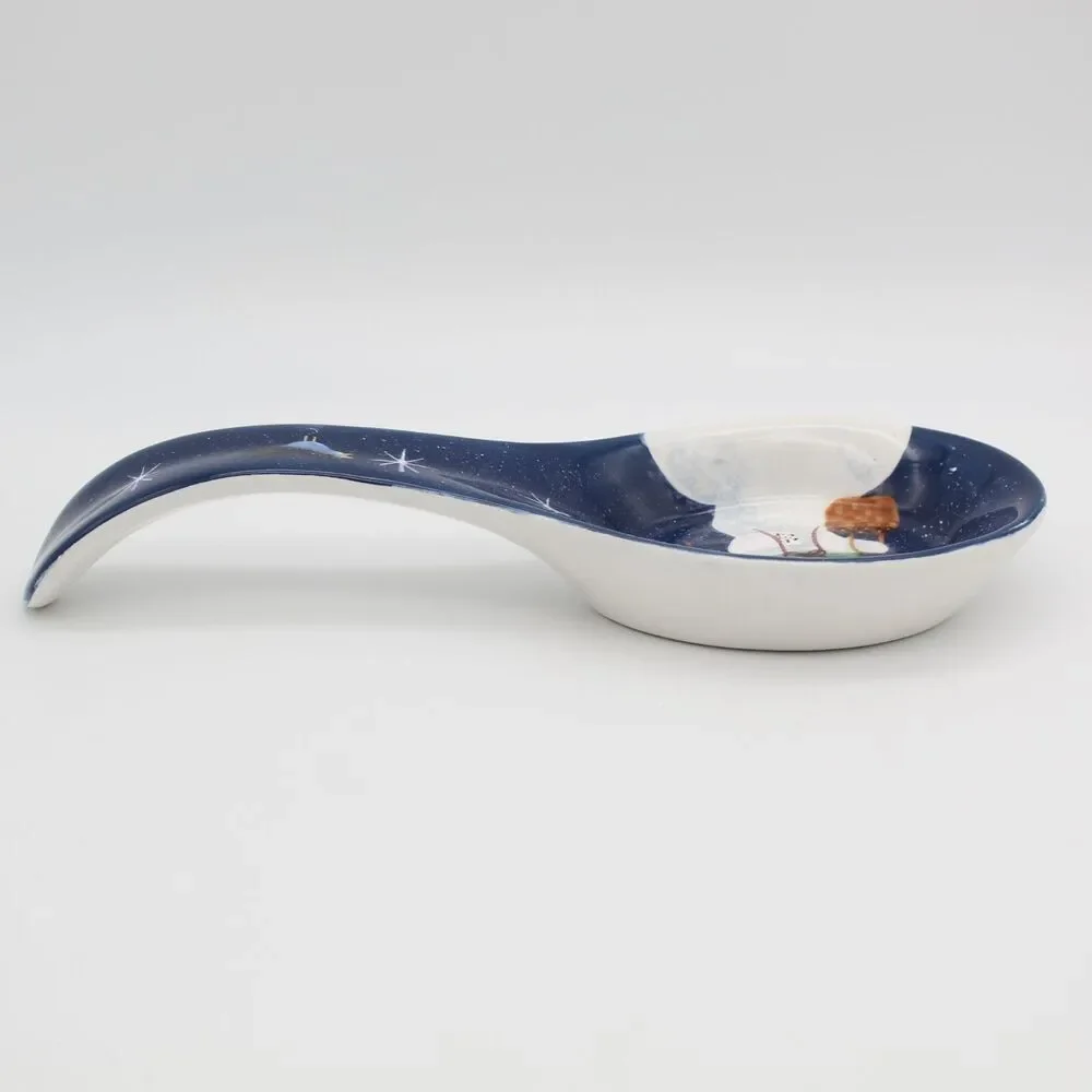 Crazy Mountain Snowman Spoon Rest Snowflake Blue Bird Basket Winter Decor